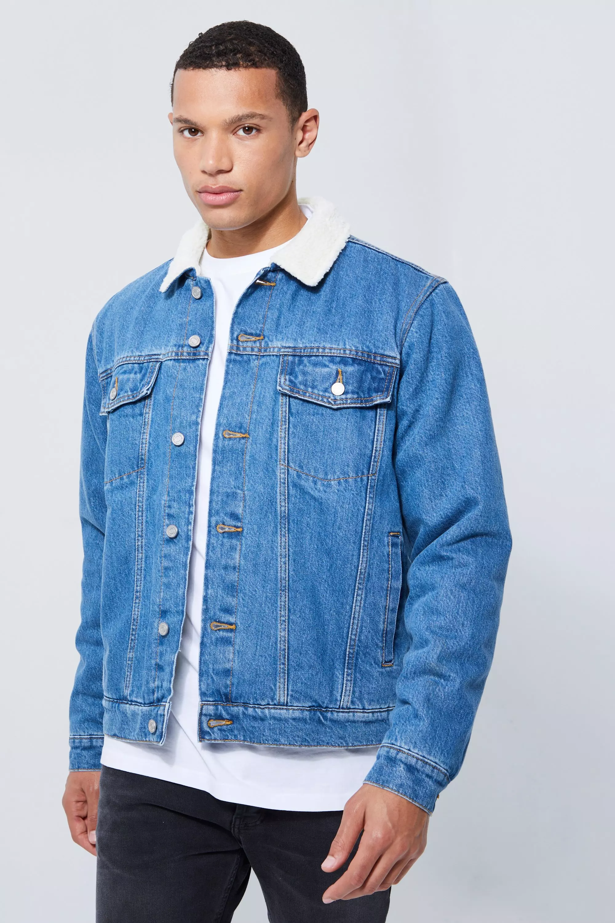 Blue borg lined denim jacket deals